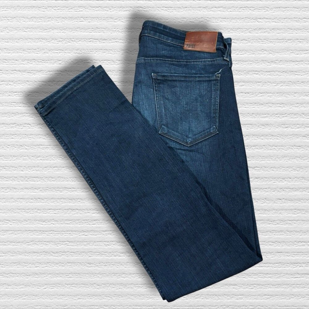 Paige Jeans Mens 33x34 Blue Dark Wash Lennox Slim Fit Straight Preppy Stretch - Picture 7 of 7